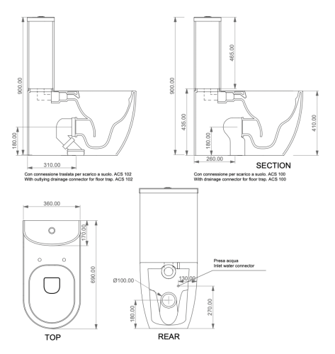 Чаша унитаза напольная GSG Ceramic Design Like LKMBLBI000/035P цвет белый/коричневый без бачка без сиденья безободковая смыв торнадо - фото 3