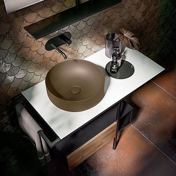 Раковина из сантехнического фарфора Kerasan Nolita 534488 40х40 накладная цвет коричневый без отверстий под смеситель