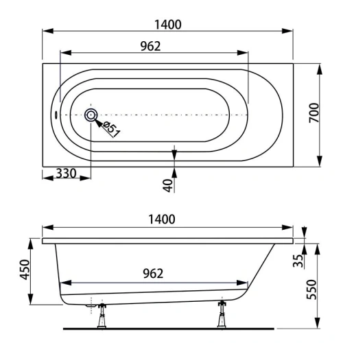 Ванна акриловая Vagnerplast Kasandra VPBA147KAS2X-04 140х70 пристенная прямоугольная без каркаса - фото 2