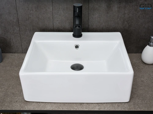 Раковина керамическая Gid Geométrico 51214 50х40 накладная цвет белый 1 отверстие под смеситель - фото 2