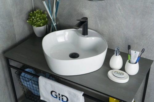 Раковина керамическая Gid Geométrico 51153 40х40 накладная цвет белый 1 отверстие под смеситель - фото 2