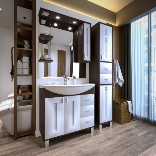 Зеркало-шкаф Бриклаер Бали 4627125411861 90х100 подвесной цвет белый/коричневый - фото 4