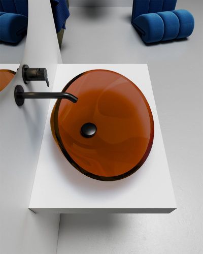 Раковина из полиэфирной смолы Abber KRISTALL AT2812Opal 50х40 накладная цвет коричневый без отверстий под смеситель - фото 4