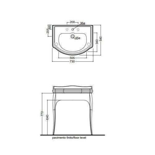 Раковина из сантехнического фарфора Kerasan Retro 104701*3 70х50 подвесная цвет белый 3 отверстия под смеситель - фото 2