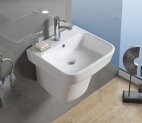 Раковина из сантехнического фаянса CeramaLux NB164 50х50 подвесная цвет белый 1 отверстие под смеситель - фото 3