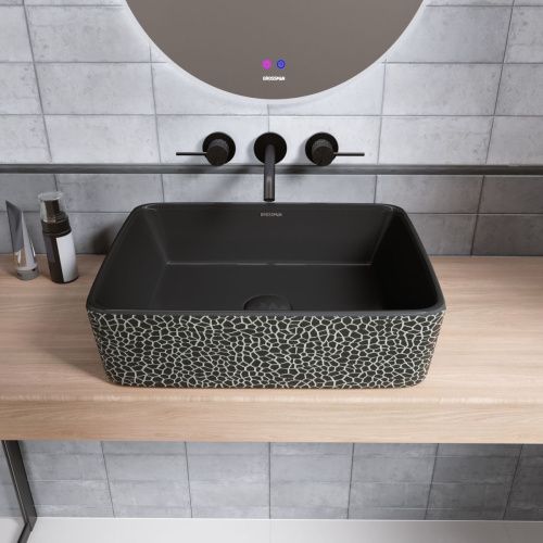 Раковина из сантехнического фаянса Grossman Color GR-3016BBL 50х40 накладная цвет черный без отверстий под смеситель - фото 3