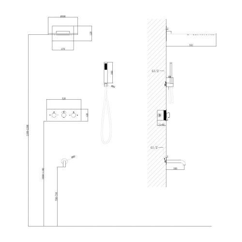 Душевая система Abber AF8150B встраиваемая в стену цвет черный с термостатом - фото 3