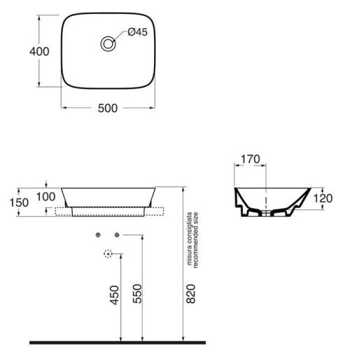 Раковина из сантехнического фаянса Azzurra PRUA PRLN05040000BI/(PRU50/IN bi)*0 50х40 полувстраиваемая цвет белый без отверстий под смеситель - фото 2