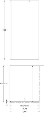 Душевая перегородка Kerama Marazzi VETRO VE.100.WI.CR 100х195 стекло прозрачное профиль хром