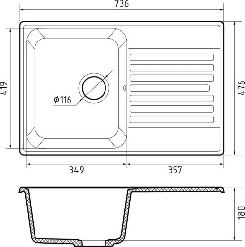 Кухонная мойка Granfest Quarz 78 белый 75х50 цвет белый поверхность матовая - фото 3
