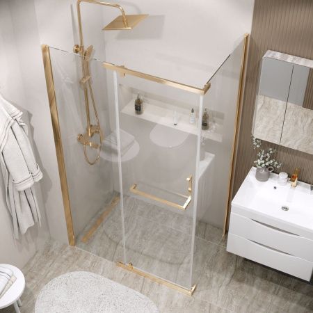 Душевой уголок Grossman Pragma 120.K33.03.1280.32.00 120х80 стекло прозрачное профиль золото без поддона