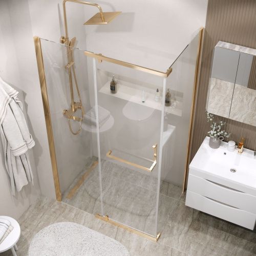 Душевой уголок Grossman Pragma 120.K33.03.1290.32.00 120х90 стекло прозрачное профиль золото без поддона - фото 4