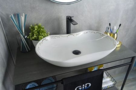 Раковина керамическая Gid 52221 70х40 накладная цвет белый без отверстий под смеситель