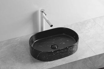 Раковина из сантехнического фарфора Cerutti SPA CR0055B MMB2 50х40 накладная цвет черный без отверстий под смеситель