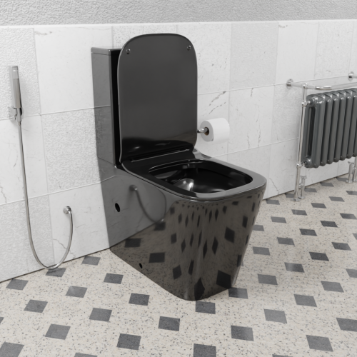 Унитаз напольный с бачком CeramaLux 2170-18 черный с сиденьем микролифт безободковый каскадный смыв - фото 2