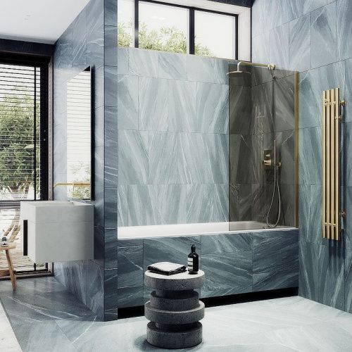 Душевая шторка на ванну Maybah Glass MGV-71-3ш 90х140 стекло тонированное профиль золото ориентация универсальная - фото 3