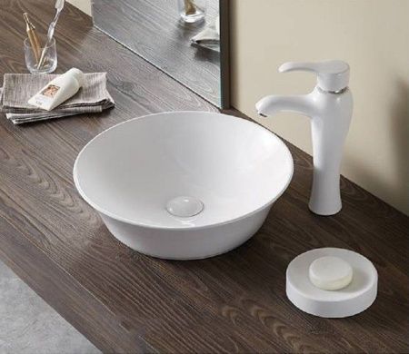 Раковина из сантехнического фаянса CeramaLux 9381 40х40 накладная цвет белый без отверстий под смеситель