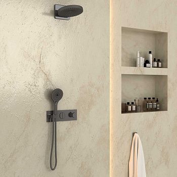 Душевая система Vincea VSFW-422TI1GM встраиваемая в стену цвет вороненая сталь с термостатом