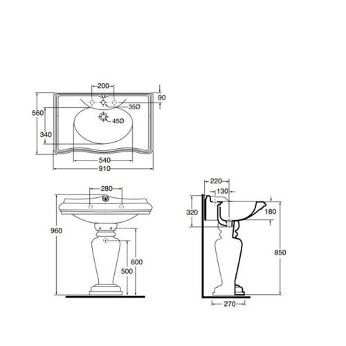Раковина из сантехнического фаянса Azzurra Jubilaeum JULP0905500MBI/(JUB200/90 bi)*1 90х60 подвесная цвет белый 1 отверстие под смеситель - фото 2