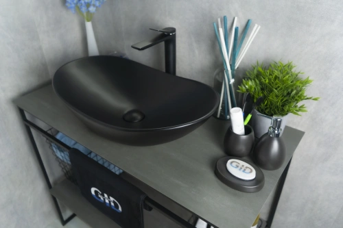 Раковина керамическая Gid Lago 53337 60х40 накладная цвет черный без отверстий под смеситель - фото 2