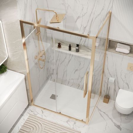 Душевой уголок Grossman Cosmo 120.K33.02.1010.32.00 100х100 стекло прозрачное профиль золото без поддона