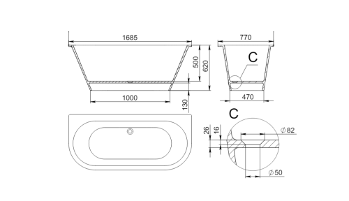Ванна из искусственного камня Holbi GALATEA 1.01.003.11.1 170х75 пристенная овальная - фото 4