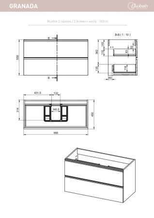 Тумба под раковину Visobath Granada 76580/87605 100х50 подвесная цвет коричневый