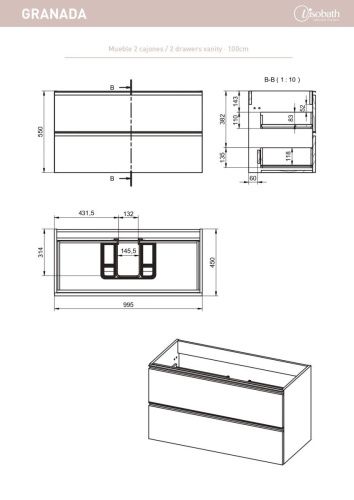 Тумба под раковину Visobath Granada 87525/87605 100х50 подвесная цвет белый - фото 2