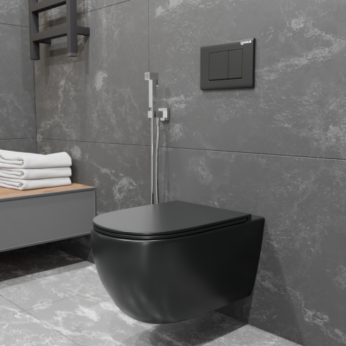 Унитаз подвесной CHARUS TORRE BIANCA EWC700-125B черный с сиденьем микролифт безободковый каскадный смыв - фото 5