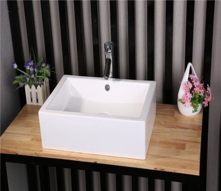 Раковина из сантехнического фаянса CeramaLux 9129 50х40 накладная цвет белый 1 отверстие под смеситель