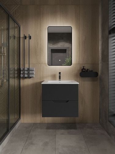 Тумба с раковиной Orange Line Li-60Tub+Ra 60х50 подвесная цвет черный - фото 4