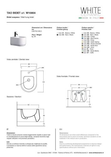Биде подвесное White Ceramic Tao W1080401 цвет белый - фото 3