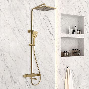 Душевая стойка Vincea Cube VSFS-1C1BG настенная цвет золото с термостатом