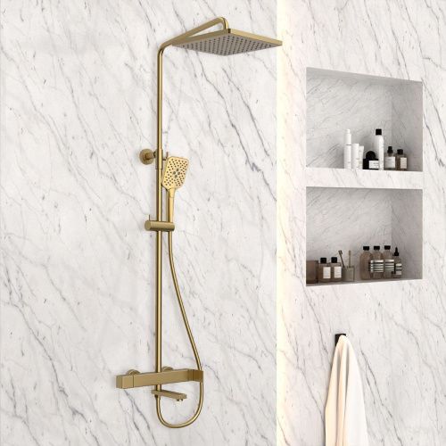 Душевая стойка Vincea Cube VSFS-1C1BG настенная цвет золото с термостатом