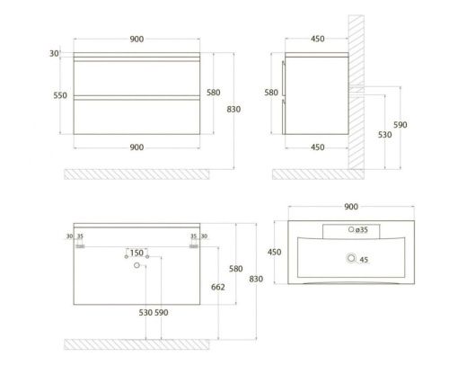 Тумба под раковину Art&Max BIANCHI AM-Bianchi-900-2C-SO-GM 90х50 подвесная цвет серый - фото 4