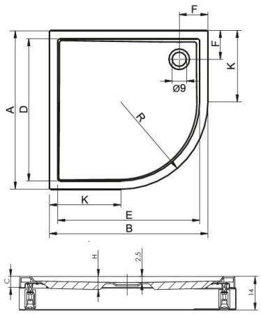 Душевой поддон акриловый Riho DAVOS D002021005 120х120 белый с ножками