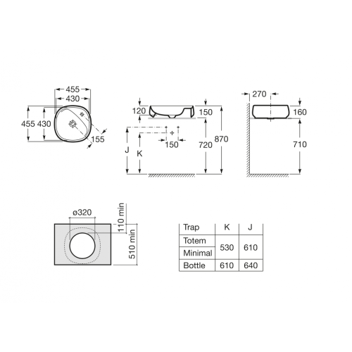 Раковина Roca 73270B9640 40х40 встраиваемая цвет черный - фото 3