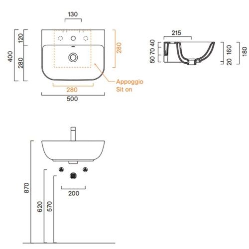 Раковина керамическая Catalano Italy 720501001 50 см подвесная цвет белый 1 отверстие под смеситель - фото 2