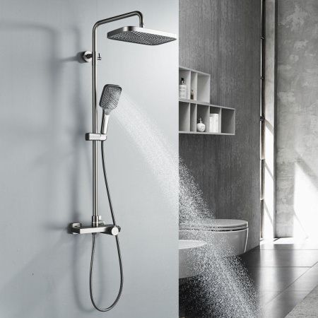 Душевая стойка Rose R1896T-6 настенная цвет серый с термостатом