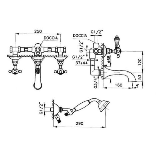 Смеситель для ванны Nicolazzi Petit Mont Blanc 1400BZ78 встраиваемый в стену бронза - фото 2