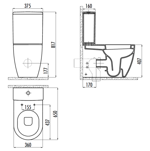 Чаша унитаза напольная Creavit Free FE360-11CB00E-0000 цвет белый без бачка без сиденья душевой смыв - фото 2