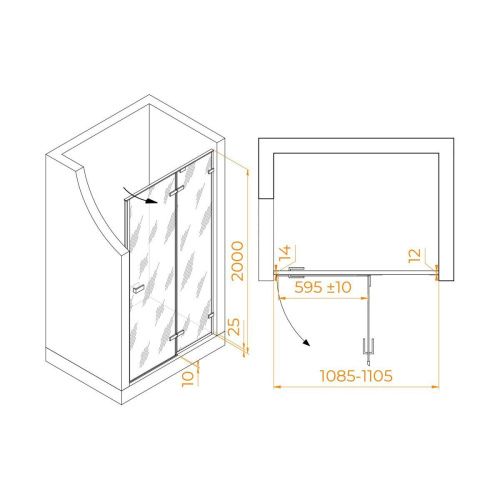 Душевая дверь RGW Stilvoll 353200411-24 110х200 стекло матовое профиль черный - фото 2