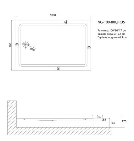 Душевой поддон акриловый Niagara Nova 100801QRUS 100х80 белый
