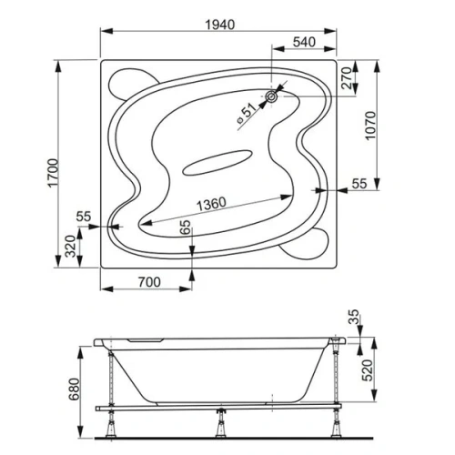 Ванна акриловая Vagnerplast Helios VPBA197HEL2X-04 195х170 пристенная овальная без каркаса - фото 2