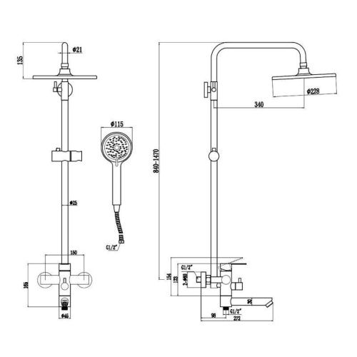 Душевая стойка Esko ST260OLB настенная цвет черный - фото 3