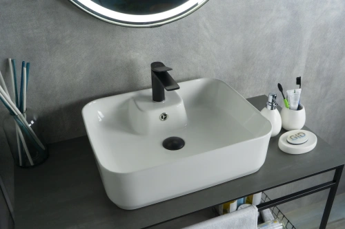 Раковина керамическая Gid Geométrico 51155 50х40 накладная цвет белый 1 отверстие под смеситель - фото 5