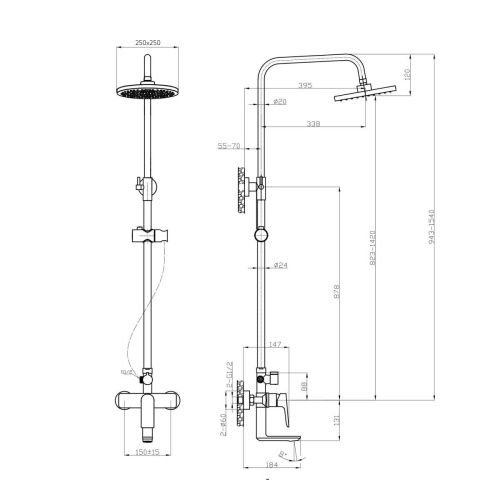 Душевая стойка Tokito Rain TOK-RAI-1021 настенная цвет хром - фото 4