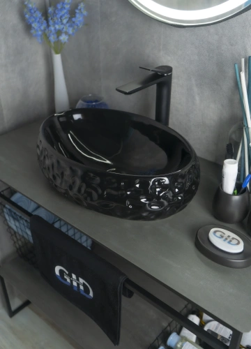 Раковина керамическая Gid Lago 52232 50х30 накладная цвет черный без отверстий под смеситель - фото 4