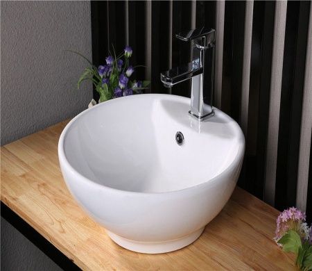 Раковина из сантехнического фаянса CeramaLux 9001 50х50 накладная цвет белый 1 отверстие под смеситель