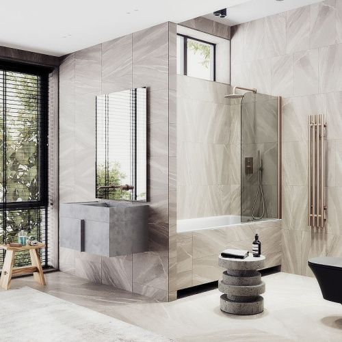 Душевая шторка на ванну Maybah Glass MGV-622-2 80х140 стекло тонированное профиль бронза ориентация универсальная - фото 2